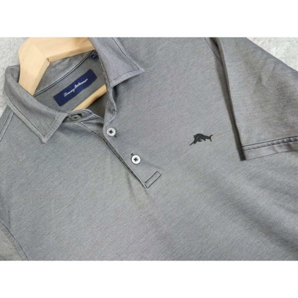 Tommy Bahama Mens Gray Pima Cotton Blend Short Sleeve Marlin Polo Shirt Size M